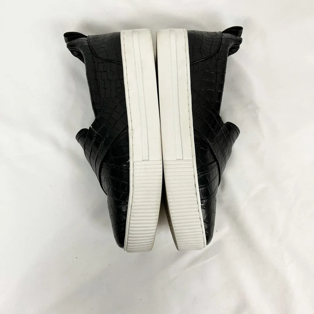 Halogen Blakely Black Reptile Leather Slip On Chunky Platform Sneakers Size 9.5